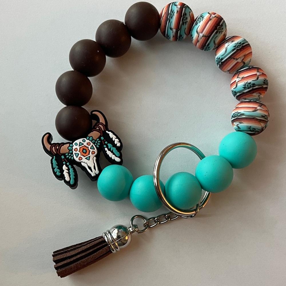Brown and Turquoise Beaded Key Holder Bracelet
